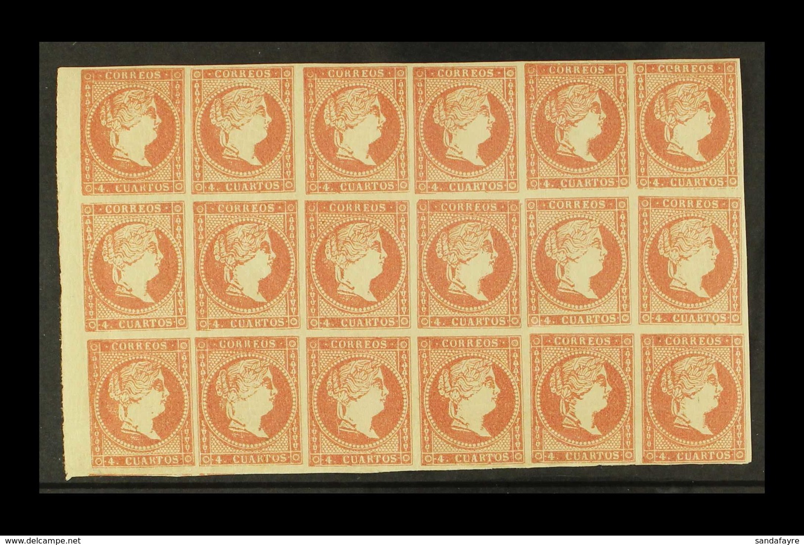 1856 4c Rose-red Thin Paper, SG 55, Michel 40, Fine Never Hinged Mint BLOCK Of 18, All Stamps With Four Margins, Usual B - Andere & Zonder Classificatie