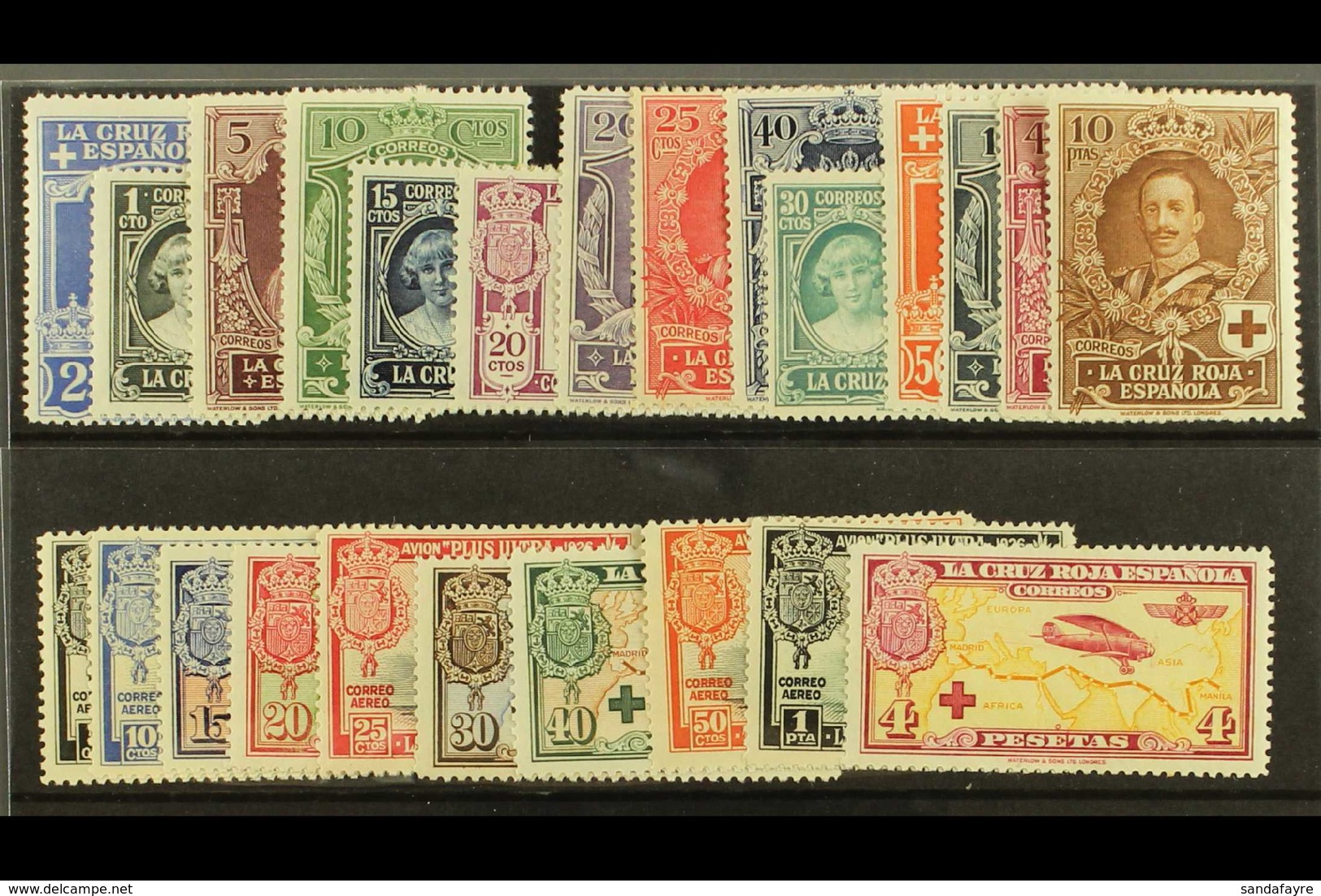 1926 Red Cross Commemoration, Postage And Airmail Sets Complete, SG 394/416, 4p Postage With Defective Corner Otherwise  - Sonstige & Ohne Zuordnung