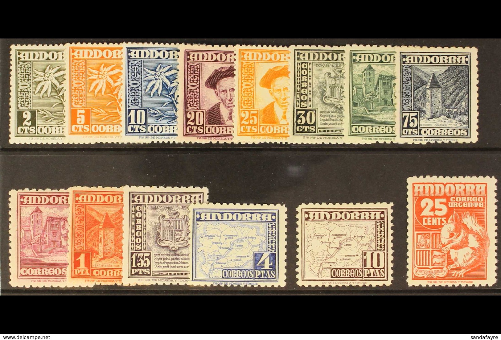 ANDORRA 1948-53 Pictorials Set Complete + 25c Express Stamp, SG 41/53+E54 (Edifil 45/58), Never Hinged Mint (14 Stamps)  - Other & Unclassified