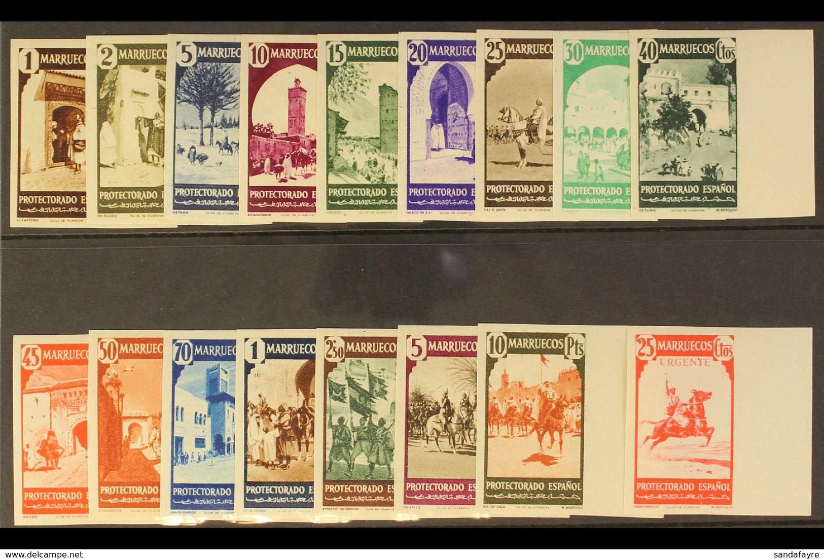 MOROCCO 1940 Pictorials With "ZONA" Backstamp IMPERFORATE Set Complete Including The 25c Express Stamp, As SG 217/E233 ( - Sonstige & Ohne Zuordnung