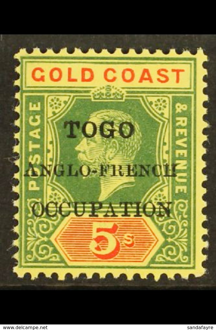 ANGLO-FRENCH OCCUPATION 1915 5s Green & Red On Yellow Overprint On Gold Coast With SMALL "F" IN "FRENCH" Variety, SG H44 - Andere & Zonder Classificatie