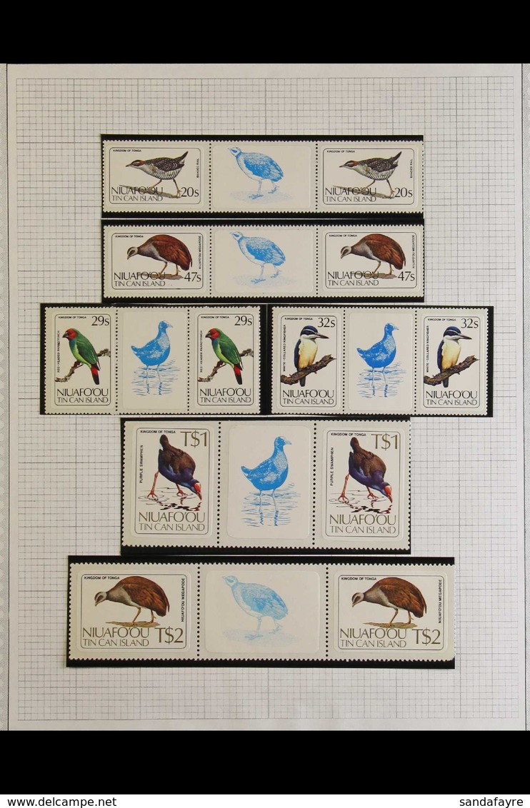 NIUAFO'OU 1983 Birds Definitives Complete Set, SG 27/41, In Never Hinged Mint Gutter Pairs. Lovely! (15 Pairs = 30 Stamp - Tonga (...-1970)