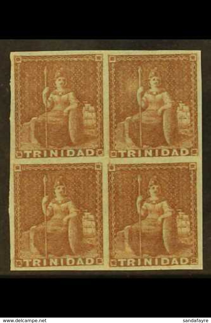 1853 (1d) Brownish Red On Blued, BLOCK OF FOUR, SG 7, Superb Mint, One Stamp Lightly Hinged, Others Never Hinged Mint, F - Trinidad En Tobago (...-1961)