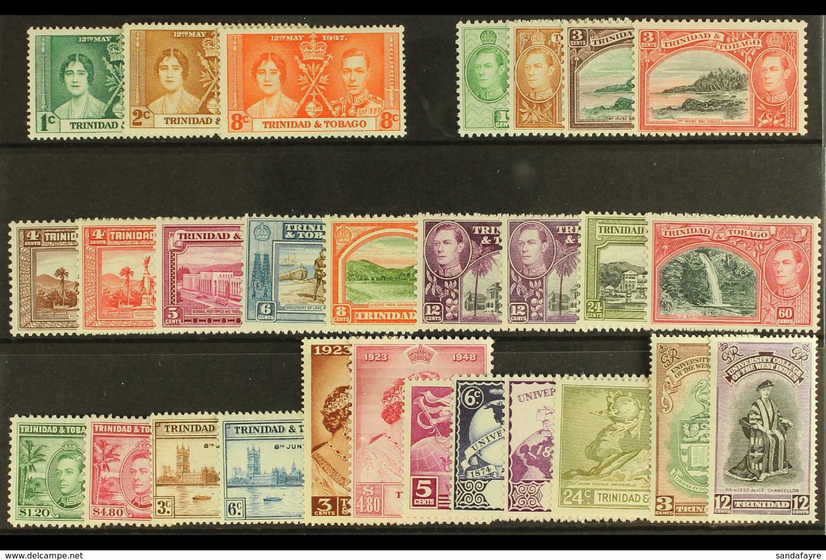 1937-52 COMPLETE KGVI MINT COLLECTION Presented On A Stock Card, A Complete "Basic" Collection From The 1937 Coronation  - Trinidad Y Tobago