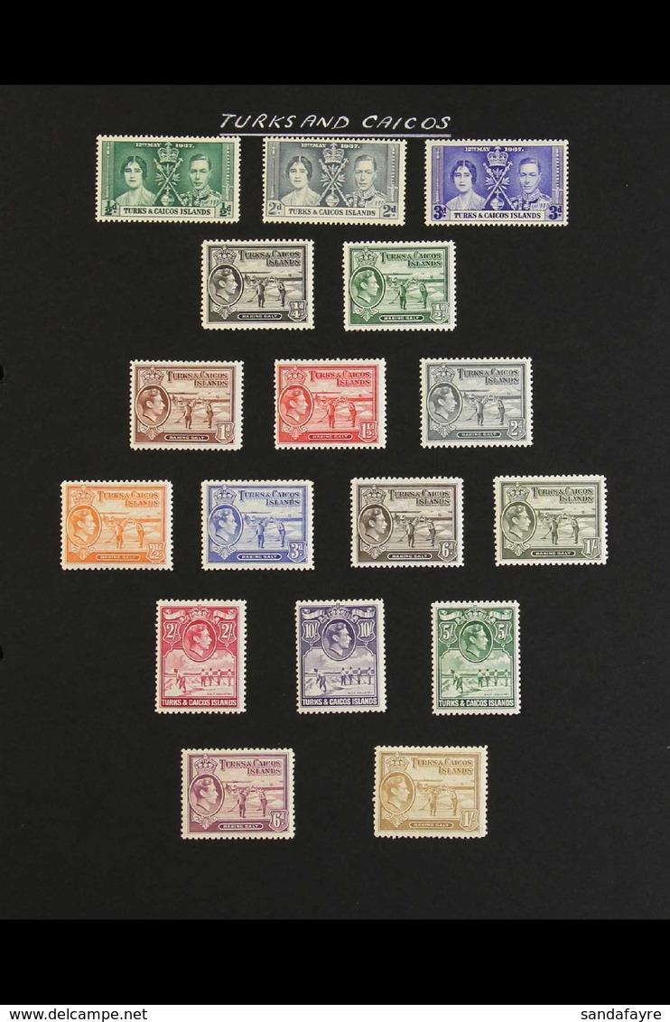 1938-1950 SUPERB MINT COLLECTION OF SETS Presented On Album Pages, All Different, Inc 1937 Coronation Set, 1938-45 Set,  - Turks E Caicos