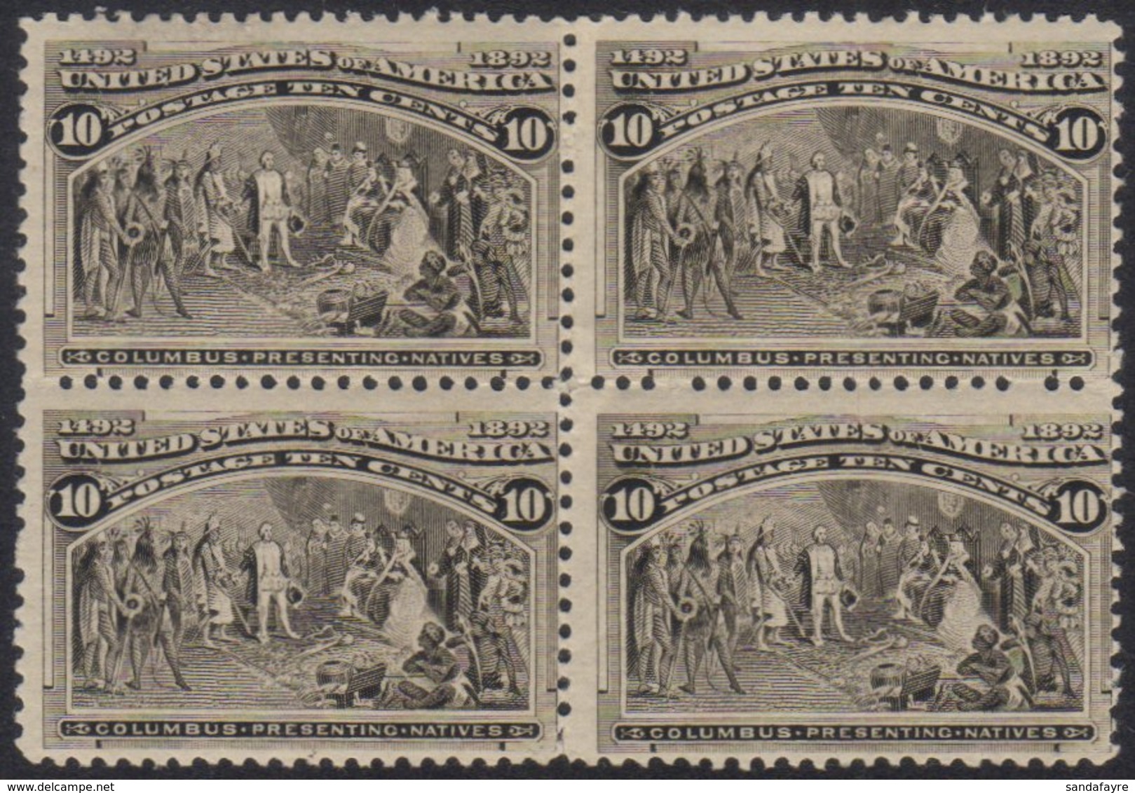 1893 Columbian Exposition 10c Black Brown (Sc 237, SG 242a) Fine Fresh Mint BLOCK OF FOUR, The Two Lower Stamps NEVER HI - Other & Unclassified