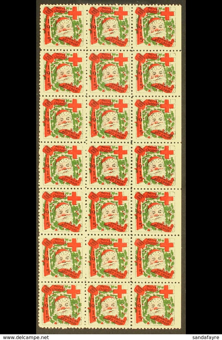 CHRISTMAS SEALS 1915 American Red Cross, Scott WX16, Very Fine Never Hinged Mint Right Marginal BLOCK Of 21 (3x7). Lovel - Other & Unclassified