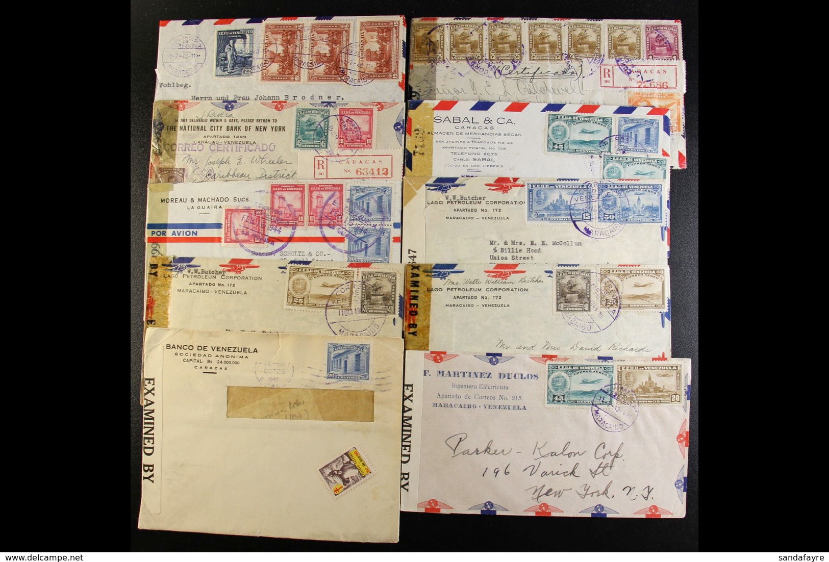 1940-1945 CENSORED COVERS. An Interesting Assembly Of Censored Commercial Chiefly Airmail Covers Mostly Addressed To USA - Venezuela