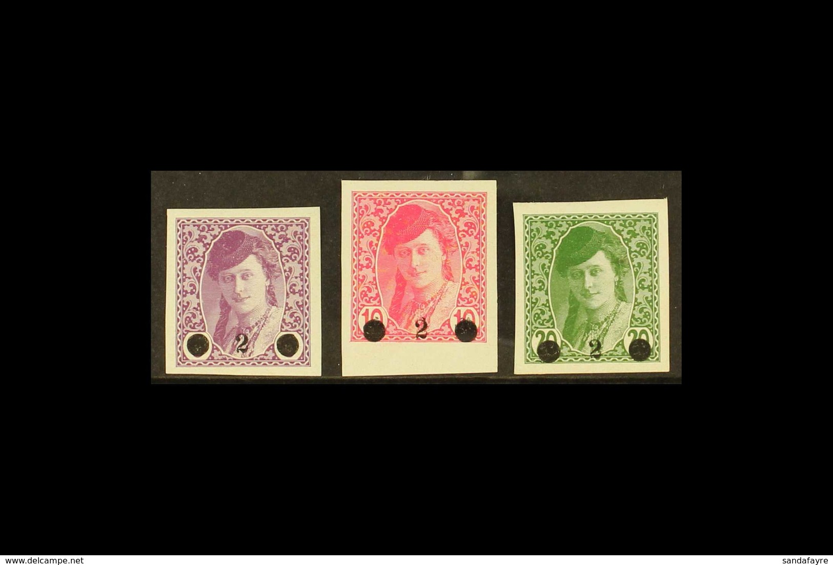 1919 ISSUES FOR BOSNIA & HERZEGOVINA 2h Surcharges On Newspaper "Bosnian Girl" Imperf Stamps, Complete Set, Mi 27/9, SG  - Other & Unclassified