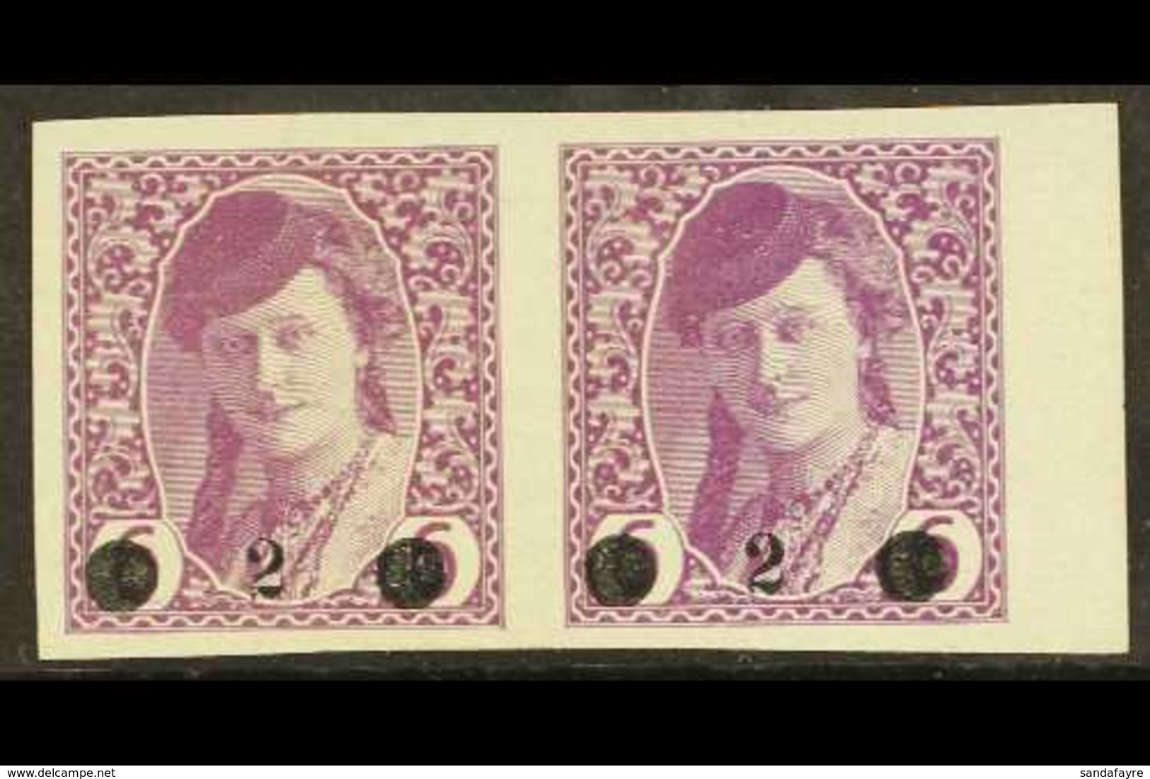 ISSUES FOR BOSNIA 1919 "2" On 6h Mauve Surcharge (Michel 27, SG 50), Mint Marginal Horizontal PAIR, Fresh, Minor Ripples - Altri & Non Classificati