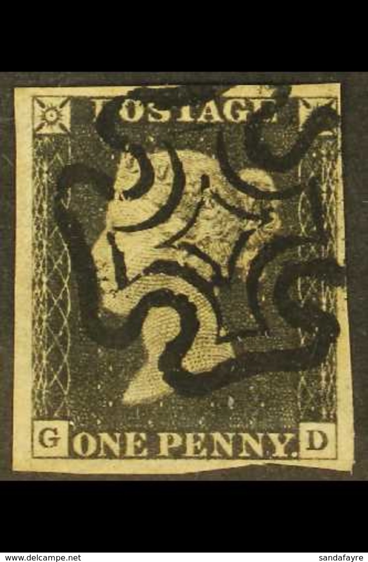 1840 1d Black 'GD' Plate 2, SG 2, Very Fine Used With Crisp Black Maltese Cross Cancel, Four Mostly Large Margins, Fresh - Ohne Zuordnung