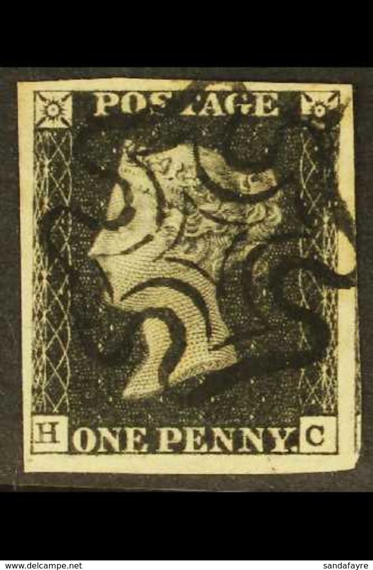 1840 1d Black Plate 5 'HC', SG 2, A Superb Used Example With 4 Large Margins And Near- Perfect Crisp Black MC Cancellati - Ohne Zuordnung