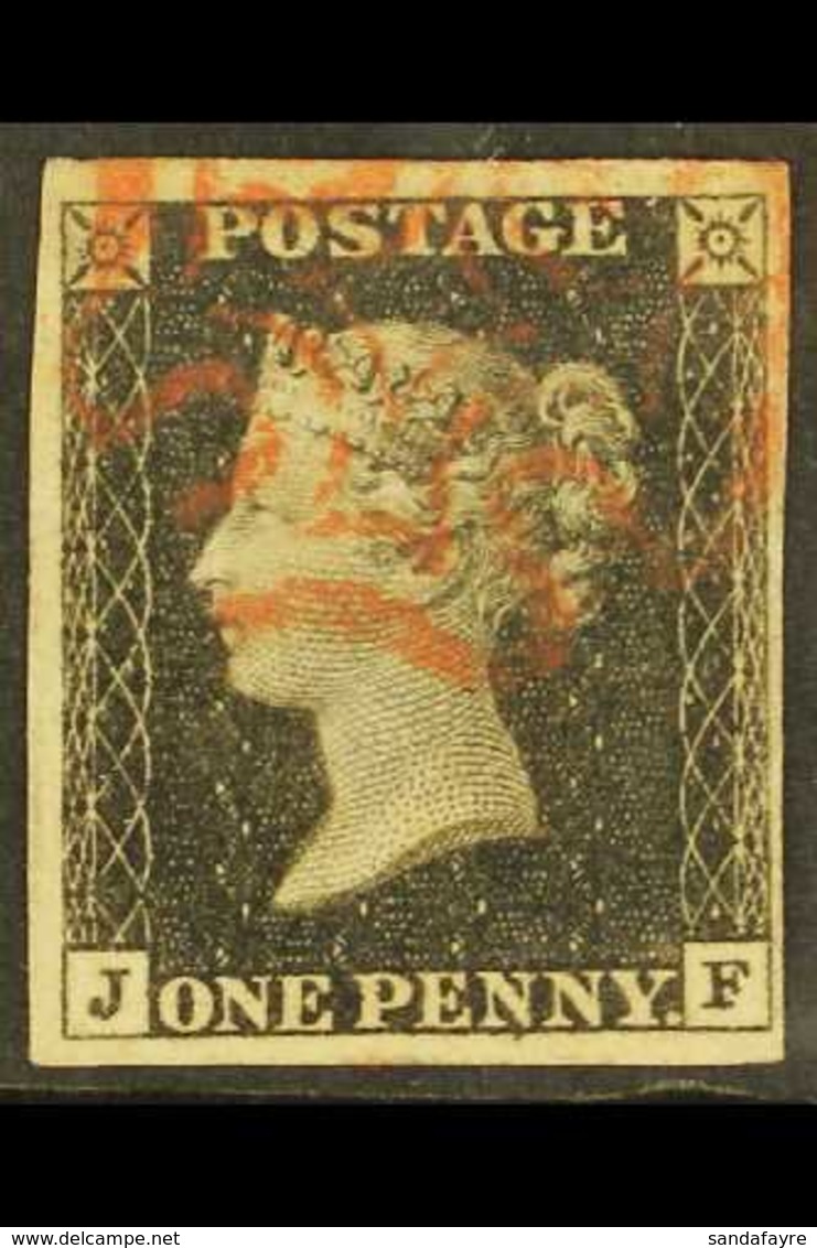 1840 1d Black Lettered "J F", Plate 1a, SG 2, Used With Four Margins And Red MX Cancellation. For More Images, Please Vi - Sin Clasificación