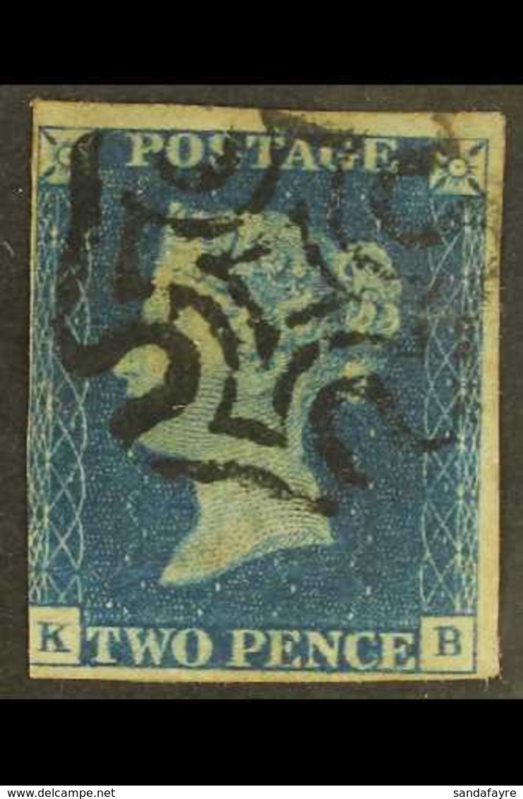 1840 2d Blue 'KB' Plate 2, SG 5, Used With Neat Black Maltese Cross Postmark, 3+ Margins, Small Thin And Corner Crease B - Sonstige & Ohne Zuordnung