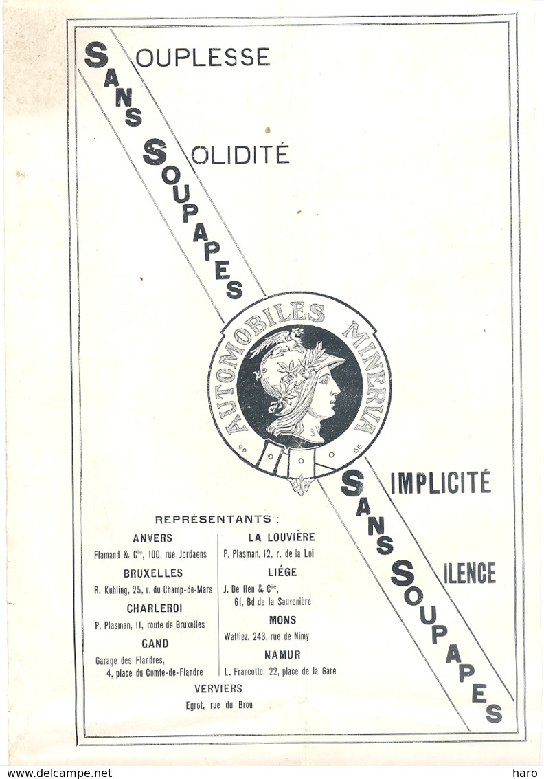 Page Publicitaire - Automobiles " MINERVA " Voiture, Auto, Oldtimer  , Revue Chasse & Pêche De1914 (b244) - Advertising