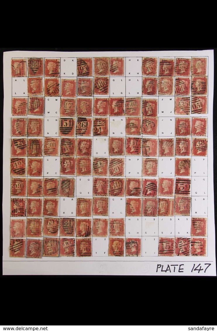 1864-79 PENNY RED PARTIAL PLATE RECONSTRUCTION PLATE 147 - A Partly Complete Used Reconstruction With 188 Of The 240 Che - Other & Unclassified