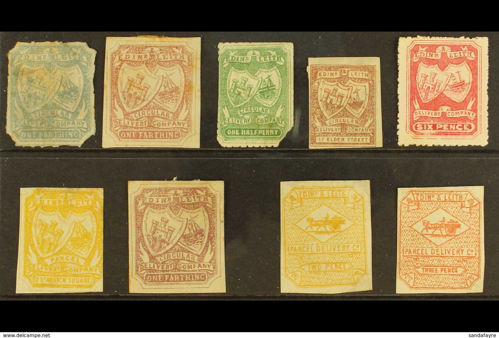 1865-66 DELIVERY STAMPS. A Selection Of Edinburgh & Leith Circular / Parcel Delivery Company Issues Presented On A Stock - Other & Unclassified