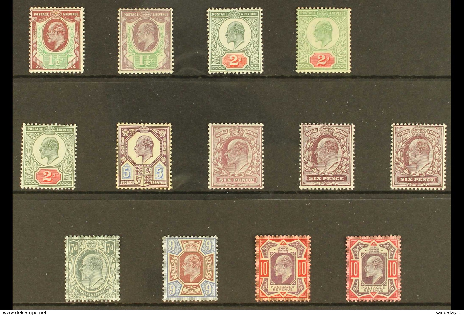 1911-13 Somerset House Mint Selection On A Stock Card With 1½d X2, 2d X3, 5d, 6d X3, 7d, 9d, And 10d X2, Etc. Lovely Fre - Ohne Zuordnung