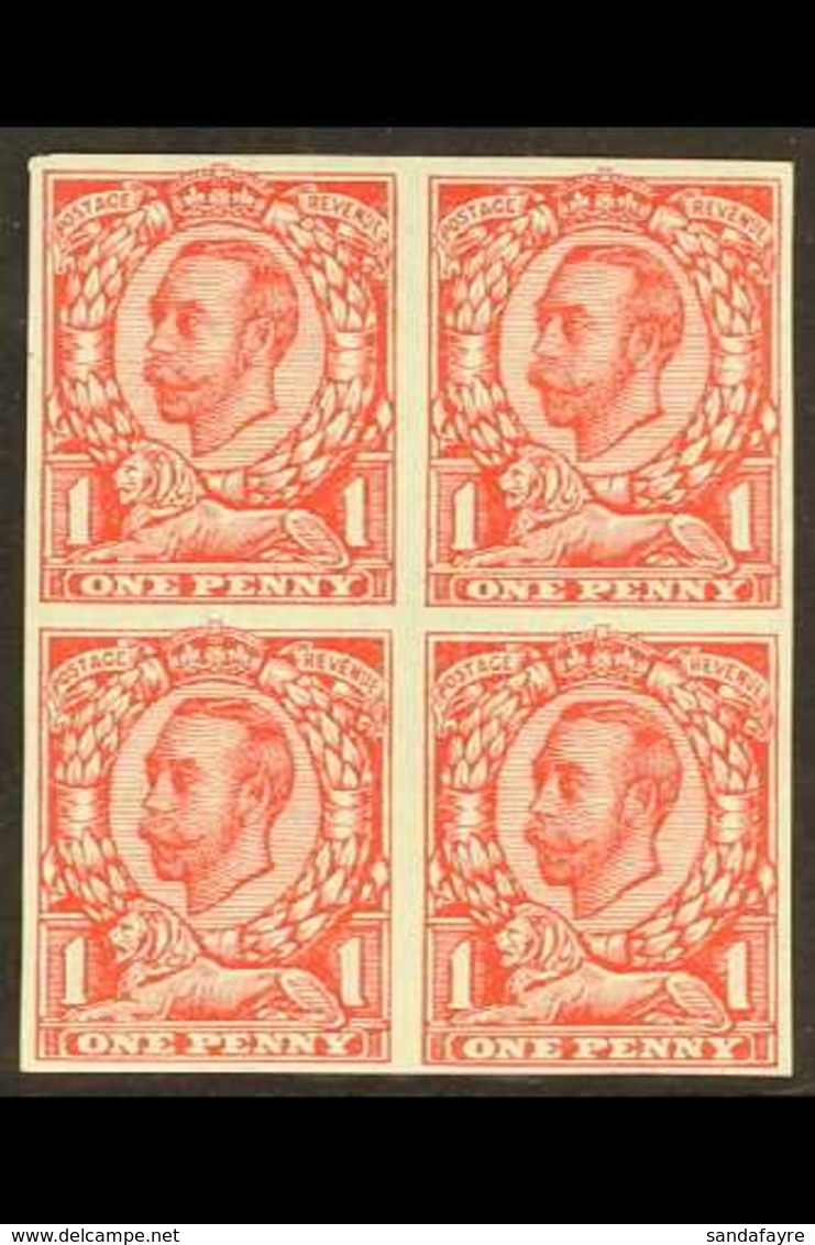 1912 1d Scarlet Wmk Multiple Cypher IMPERF BLOCK OF FOUR, SG 350a, Never Hinged Mint. Superb. For More Images, Please Vi - Zonder Classificatie