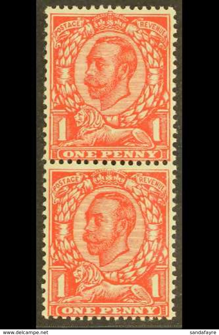 1912 VARIETY 1d Scarlet, Wmk Multiple Cypher, NO CROSS ON CROWN Variety In Vertical Pair, SG 350/350a, Never Hinged Mint - Unclassified