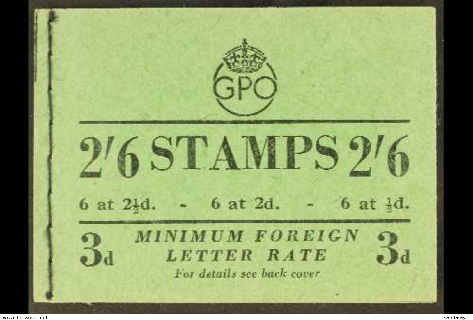 1943 2s6d Stitched Booklet, SG BD 43, Containing 3 Panes Including 2½d Light Ultramarine Pane Of 6, 2d Pale Orange Inver - Non Classés