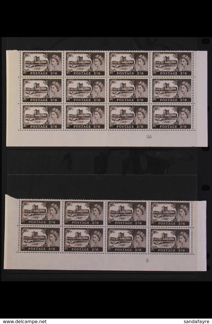 1959-68 CASTLES RE-ENTRIES. 2s6d Black-brown RE-ENTRY (SG Spec T5c) Within Corner Cylinder Number '9A' BLOCK Of 12, And  - Altri & Non Classificati