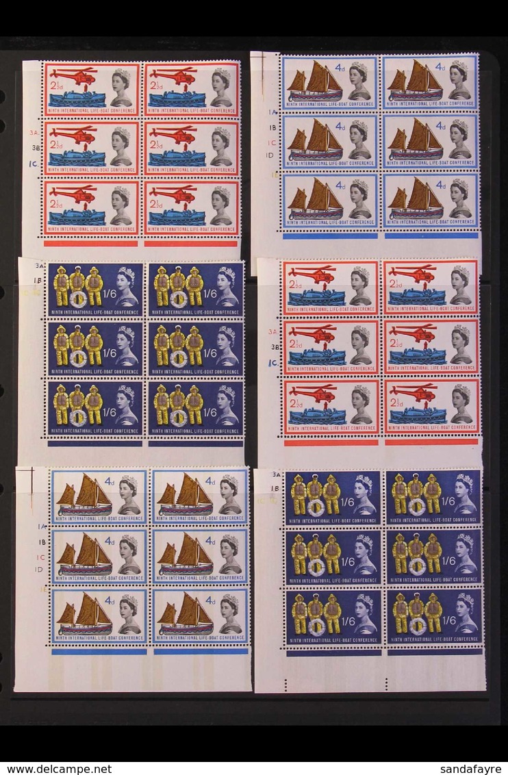 1963 International Lifeboat Conference Ordinary And Phosphor Sets (SG 639/41p) In CYLINDER NUMBER BLOCKS OF SIX, Superb  - Sonstige & Ohne Zuordnung