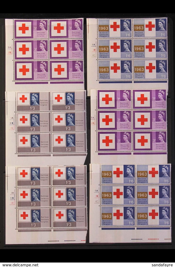 1963 Red Cross Centenary Congress Ordinary And Phosphor Sets (SG 642/44p) In CYLINDER NUMBER BLOCKS OF SIX, Superb Never - Altri & Non Classificati