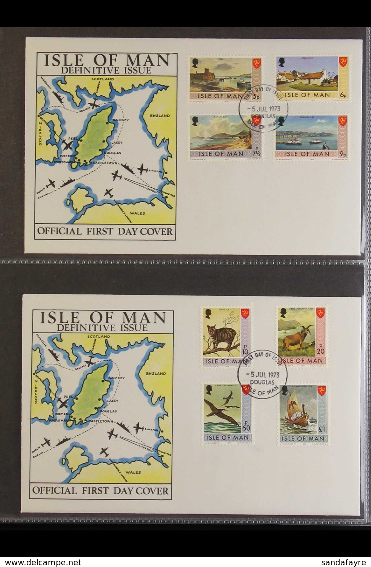 ISLE OF MAN 1966-88 FIRST DAY COVERS COLLECTION Housed In Two Cover Albums, With Definitives, Commemoratives & Miniature - Sonstige & Ohne Zuordnung