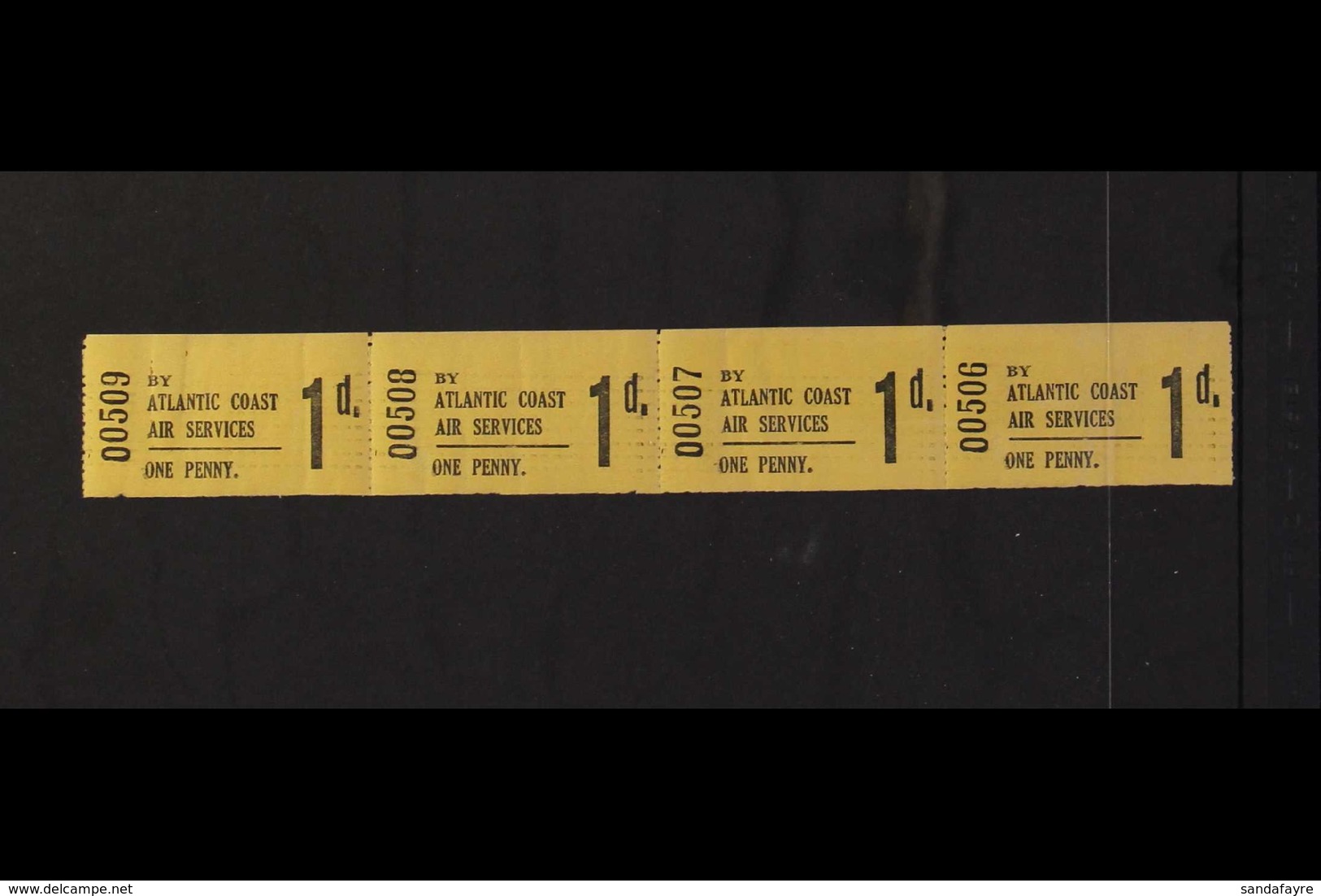 LUNDY ISLAND 1935 Atlantic Coast Air Coast Services 'Tramtickets' 1d Black On Yellow, Aitchison 9, Never Hinged Mint STR - Andere & Zonder Classificatie