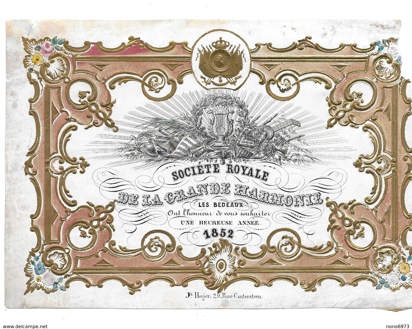 Pas CPA 1852 Voeux De Nouvel An De La Société Royale De La Grande Harmonie Les Bedauds - Fêtes, événements