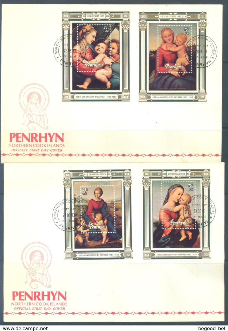 PENRHYN - 30.11.1983 AND 28.12.1983- FDC - CHRISTMAS PAINTINGS RAPHAEL - Yv BLOC 49-53 - Lot 18862 - Penrhyn