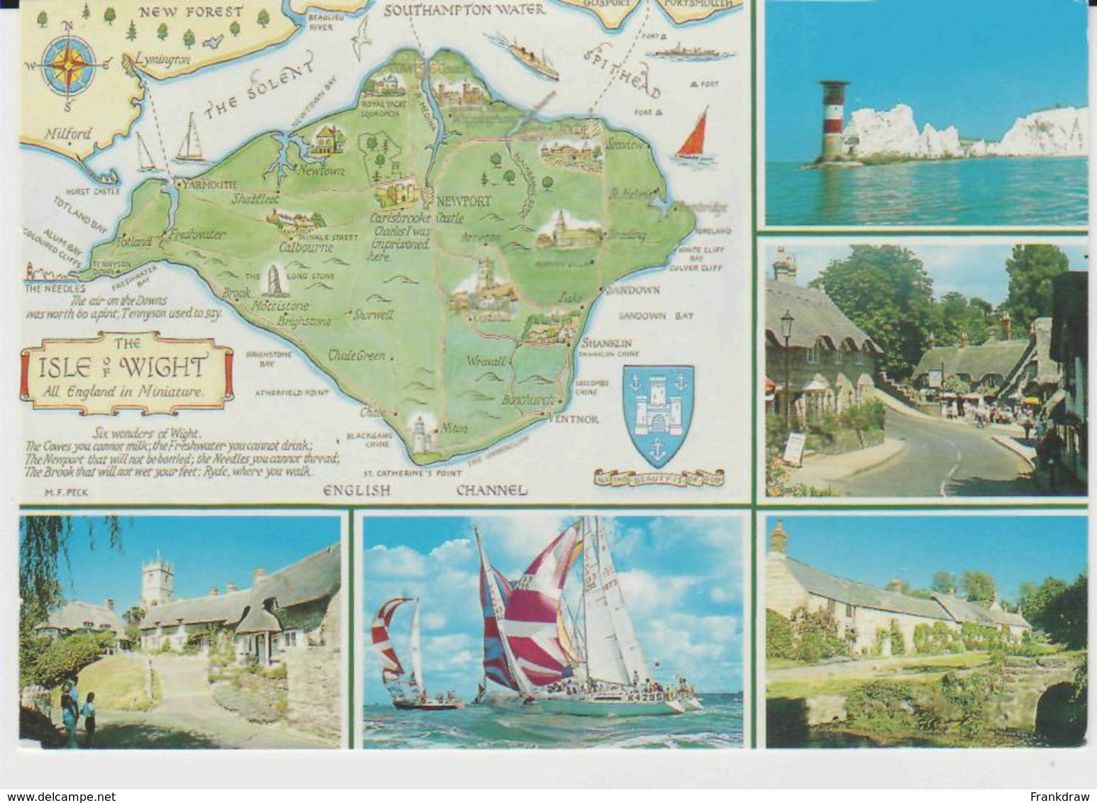 Postcard - Map - The Isle Of Wight With 5 Illustrations - Posted 16th Sept 1995  Very Good - Unclassified