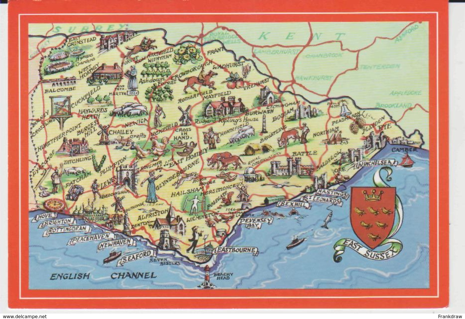 Postcard - Map - Of East Sussex And Part Of The English Channel - Unused Very Good - Non Classificati