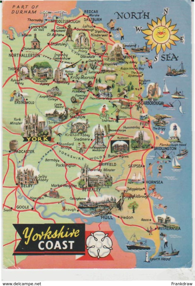 Postcard - Map - Of The Yorkshire Coast - Posted But Date Obscured, Has A 3p Stamp Very Good - Unclassified