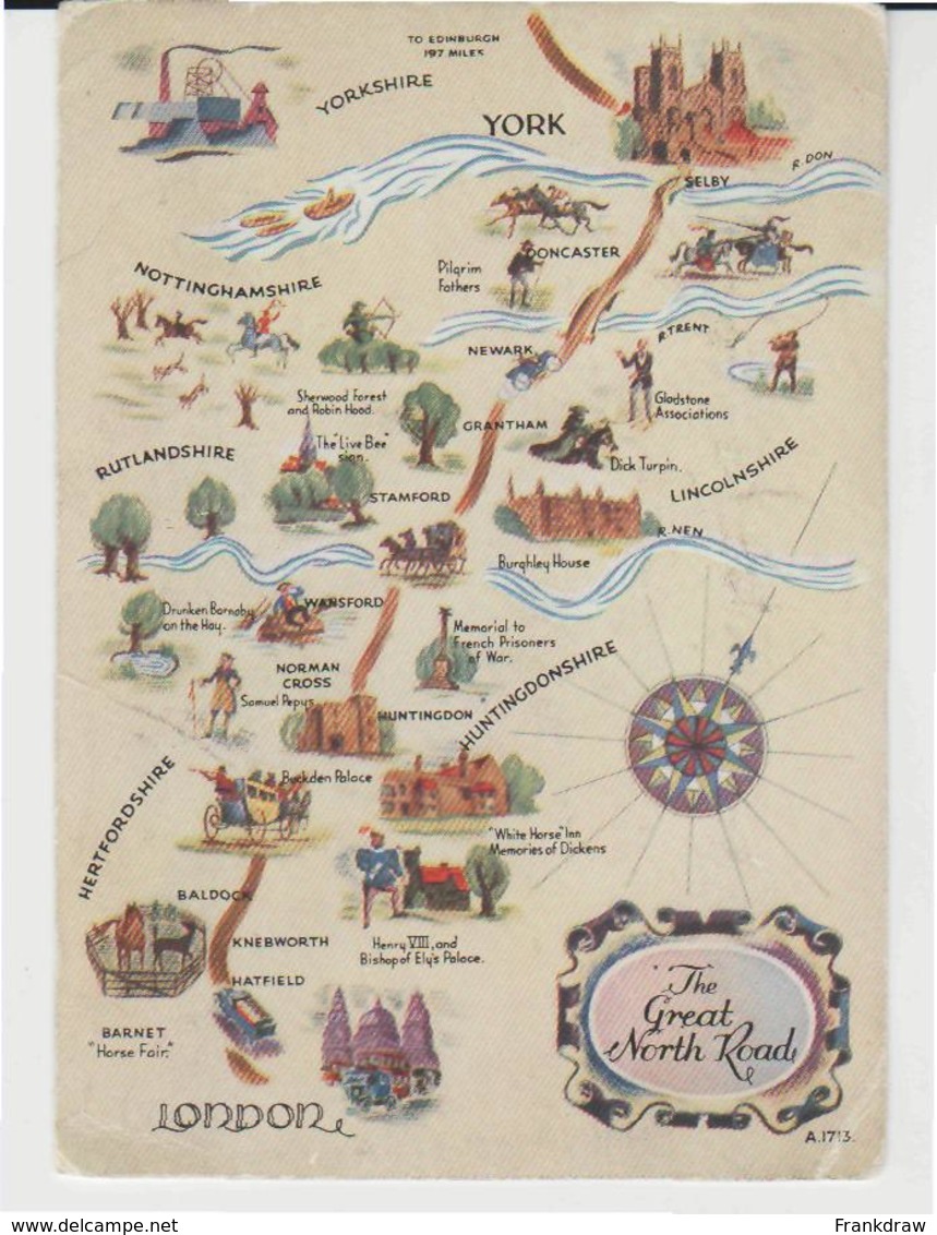 Postcard - Map -  Of The Great North Road - Used But Never Posted  Very Good - Unclassified