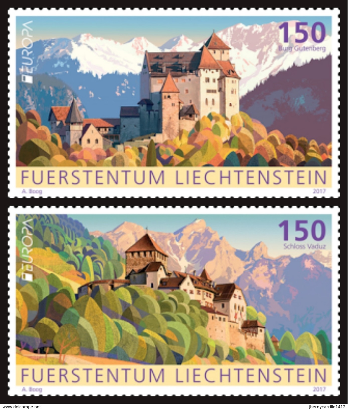 LIECHTENSTEIN.- EUROPA-CEPT 2017.-TEMA:"CASTILLOS - CASTLES - CHATEAUX - CASTELLI - SCHLÖSSER".- SERIE De 2 V. - 2017