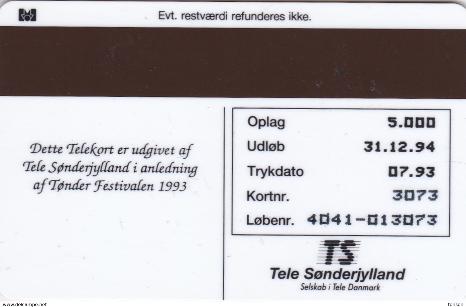 Denmark, TS 008, Toender Festival 1993, Violin,  Only 5.000 Issued, 2 Scans. - Denmark