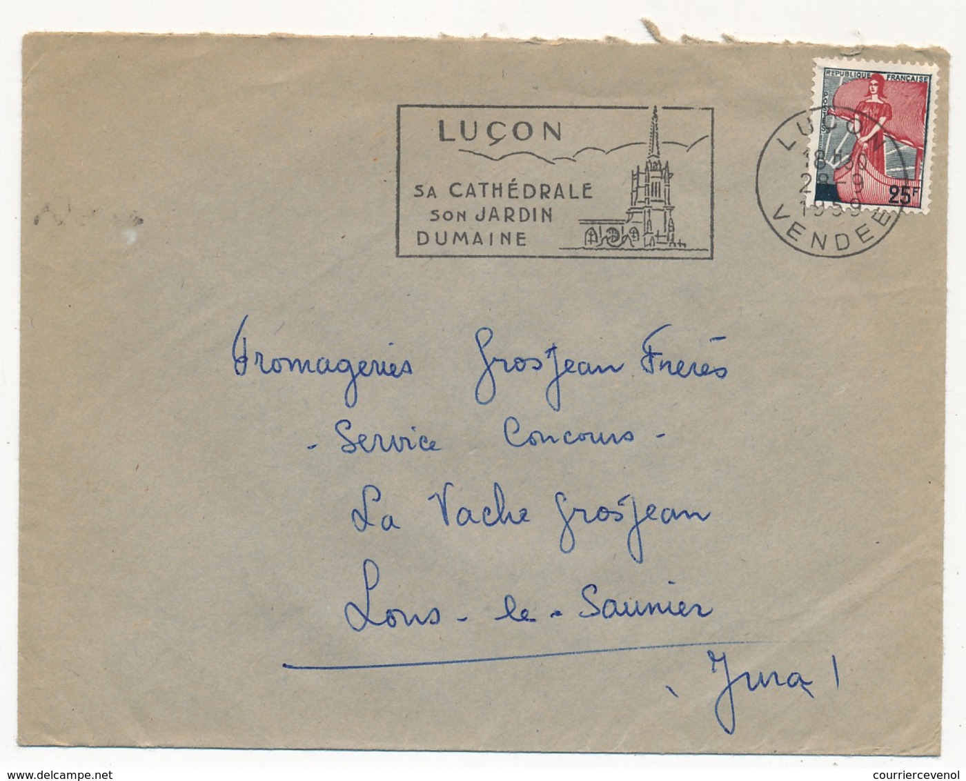 Enveloppe - OMEC Secap - LUÇON (Vendée) - Sa Cathédrale / Son Jardin / Dumaine - 1959 - Oblitérations Mécaniques (flammes)