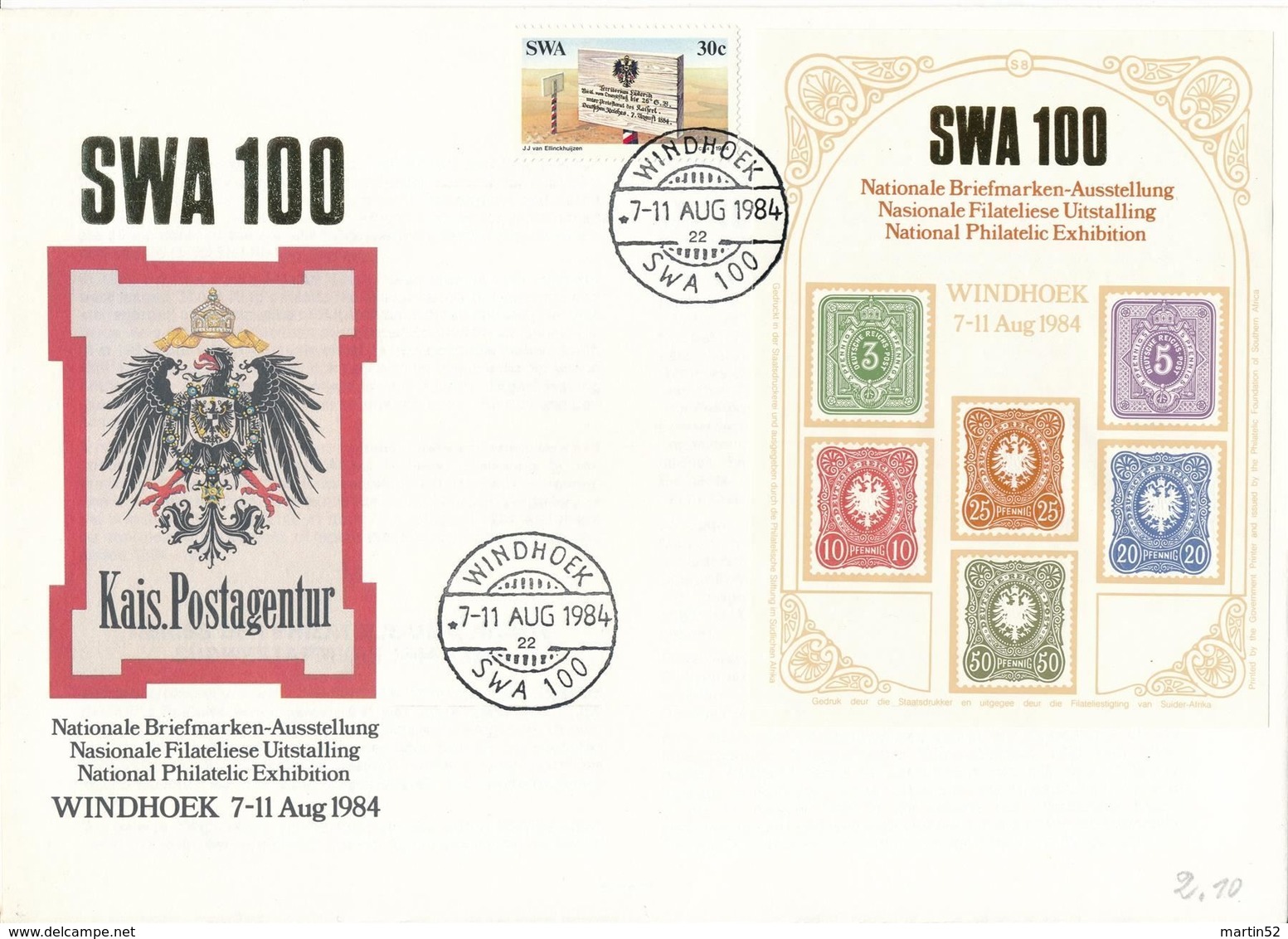 NAMIBIA 1984: 100 Jahre Deutsch-SW / Centenary Of German Protectorate "EXPO SWA 100" O WINDHOEK 7-11 AUG 1984 SWA 100 - Timbres Sur Timbres