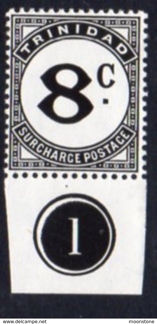 Trinidad & Tobago 1947-61 Postage Dues, Chalky Paper, 8c Plate Marginal Single, MNH, SG D29a - Trinidad & Tobago (...-1961)