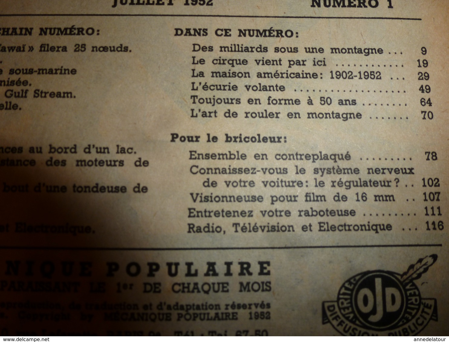 1952 MÉCANIQUE POPULAIRE: Pour Avoir La Forme TOP à 50 Ans; Colombophilie ; Faire Une Table Roulante Pour Jardinier;etc - Other & Unclassified