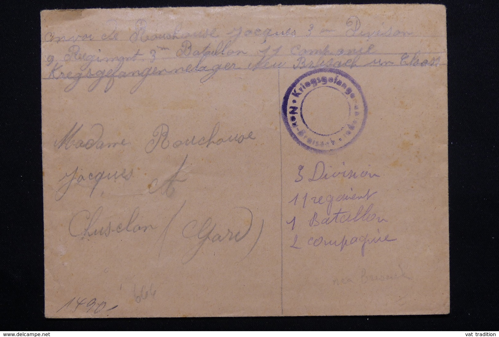 FRANCE - Enveloppe De Prisonnier Du Camp De Neu Breisach Pour Chusclan En 1940 -  L 20982 - Guerre De 1939-45