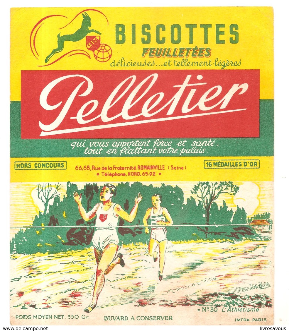 Buvard Pelletier Biscottes Pelletier Série Sport N°30 L'Athlétisme - Biscottes