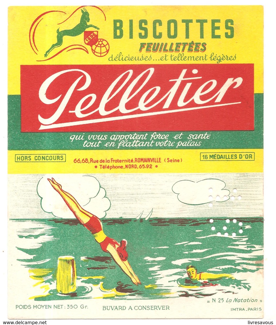 Buvard Pelletier Biscottes Pelletier Série Sport N°25 La Natation - Biscottes