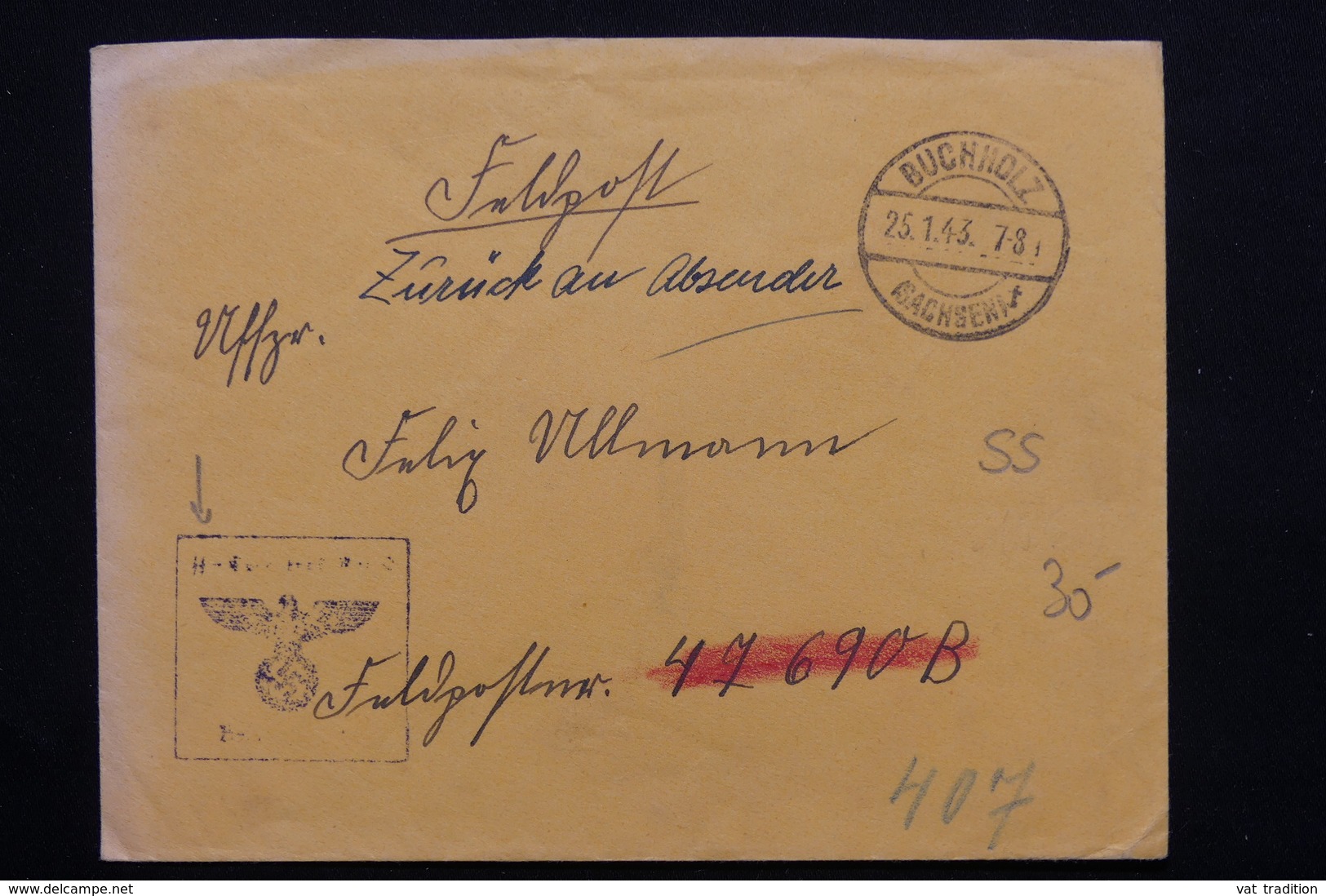 ALLEMAGNE - Enveloppe En Feldpost De Buchholtz En 1943 -  L 20986 - Lettres & Documents