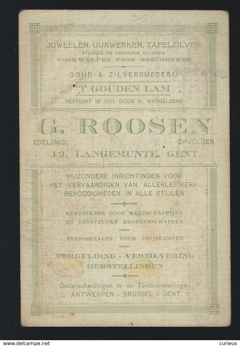 GENT * RECLAMEKAART * G. ROOSEN * LANGEMUNT 12 * EDELSMID * 2 SCANS * AFBEELDING PATROONHEILIGE - Gent