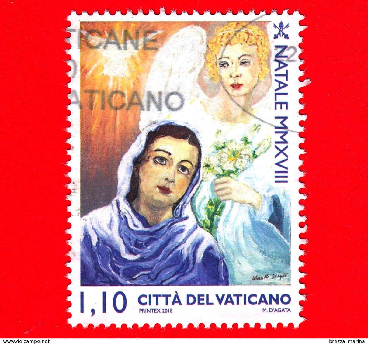 VATICANO - Usato - 2018 - Natale - Annunciazione - Angelo Gabriele - (realizzata Da Un Detenuto) - 1.10 - Used Stamps