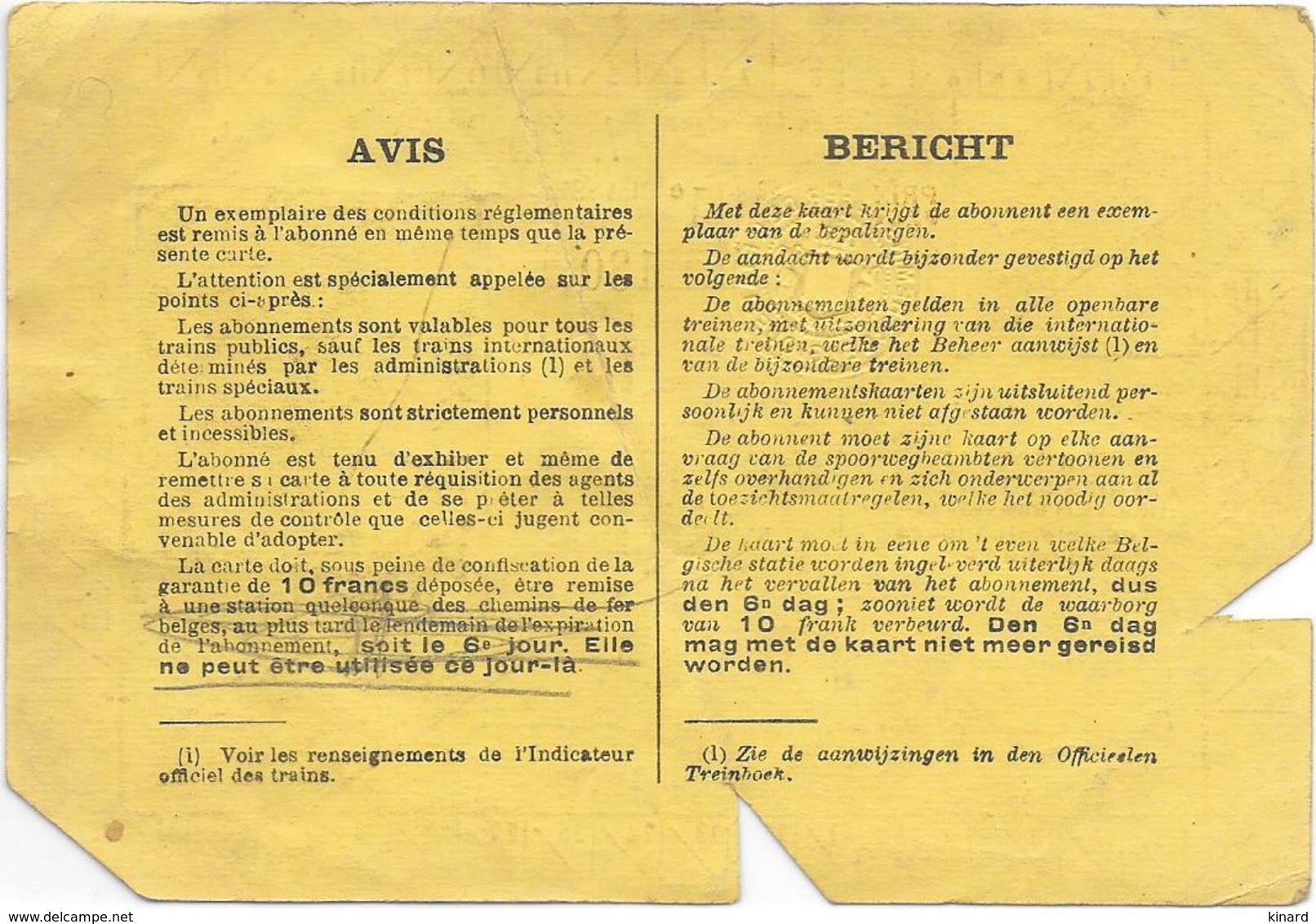 ABONNEMENT CHEMIN DE FER BELGES.. VALABLE CINQ JOURS..1927..TBE..  VOIR SCAN - Europe