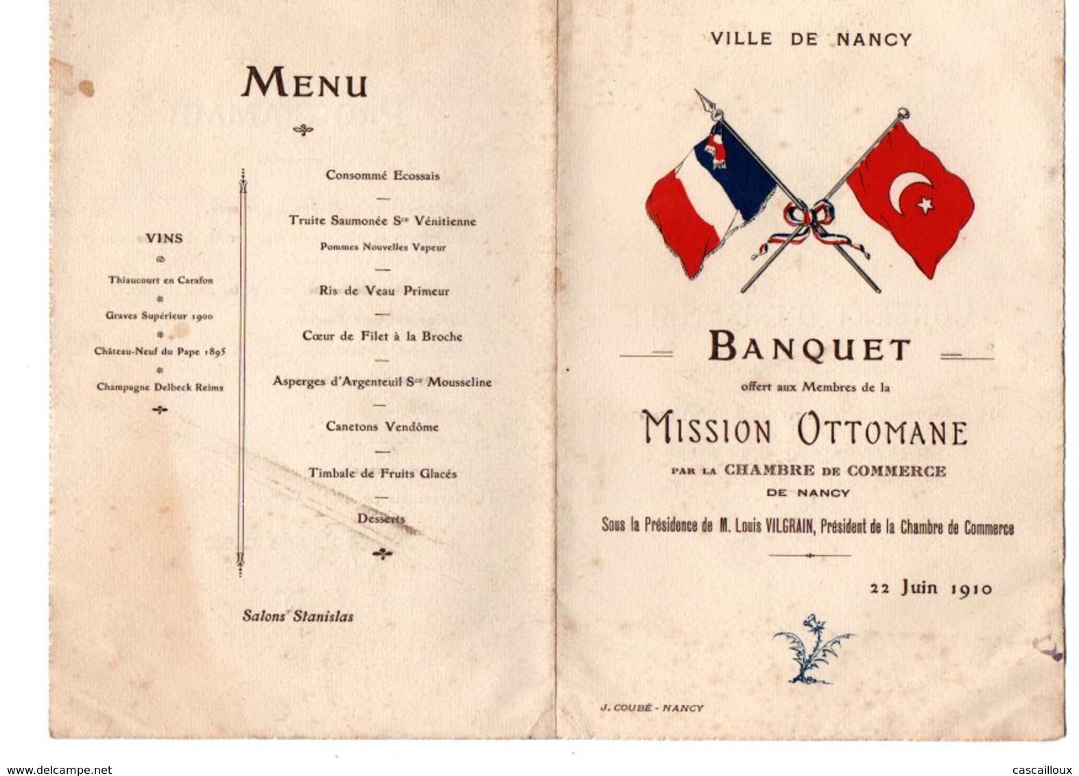 Menu De 1910 - Menus